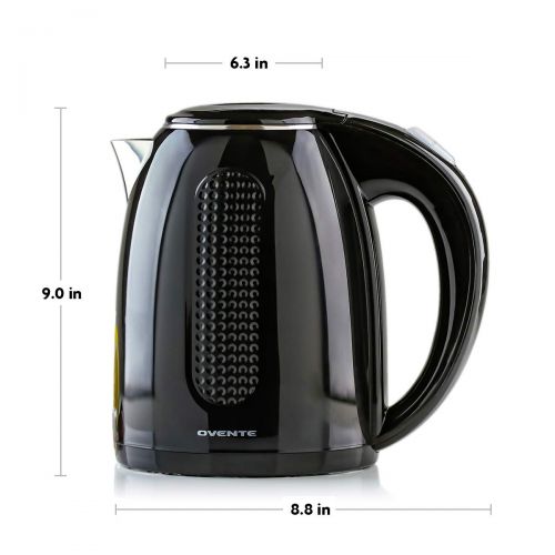  Ovente Electric Hot Water Kettle 1.7 Liter BPA-Free with Double Walled Stainless Steel, 1100 Watts with Fasting Heating Element and Auto Shutoff Boil Dry Protection, Black (KD64B)