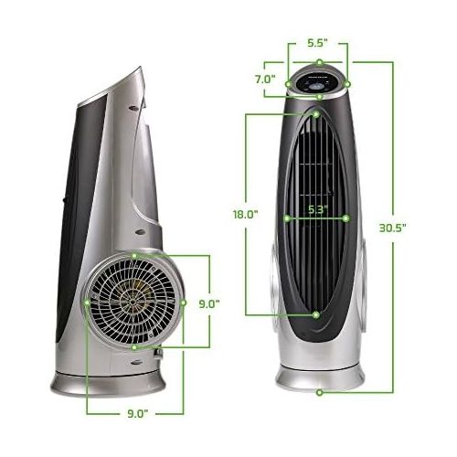  OVENTE Cool Breeze Tower Fan with Remote Control and LCD Panel, 3 Speed Settings, Low Noise, 100-Watts, 30 Inches, Includes 8 Hour Programmable Timer, 90 Degree Oscillation, Silver