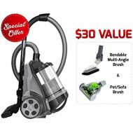 [아마존베스트]Ovente ST2620B Bagless Canister Cyclonic Vacuum  HEPA Filter  Includes Pet/Sofa, Bendable Multi-Angle, Crevice Nozzle/Bristle Brush, Retractable Cord  Featherlite, Black