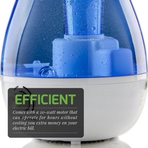  Ovente Ultrasonic Home Water Cool Air Mist Machine, Germ Free, 20 Watts, BPA Free, Humidifier with Blue Light Indicator, 2.5 Liter Refillable Water Tank, and Compact for Easy stora