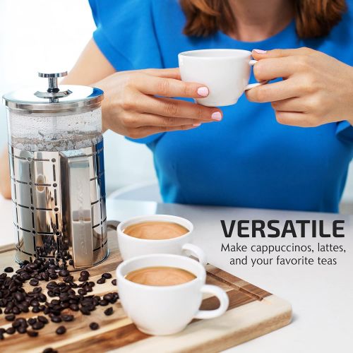  Ovente French Press 27 Ounce Coffee & Tea Maker, 4 Level Stainless Steel Filter System & Heat Resistant Borosilicate Glass, Portable Pitcher for Travel Gift Easy Clean Carafe w/ Sc