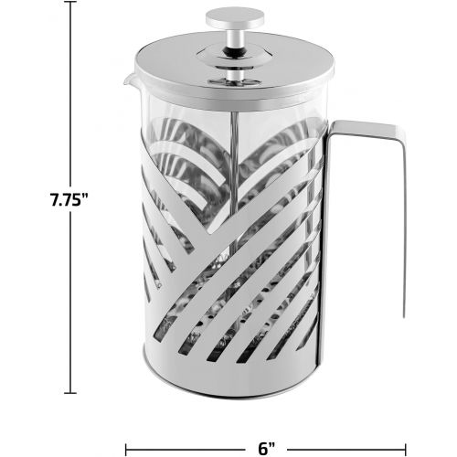  Ovente French Press Carafe Coffee and Tea Maker 27 Ounce with Heat Resistant Borosilicate Glass, Triple Filter Stainless Steel Plunging System and Free Measuring Scoop Included, Si