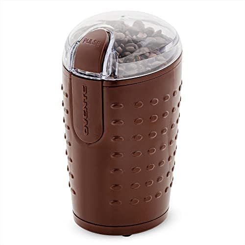  Ovente Electric Coffee Grinder 2.5 Ounces Fresh Grind with Stainless Steel Blades for Beans, Spices, Herbs, and More, 150 Watts Low Noise Motor, One Touch Button Operation, Brown (