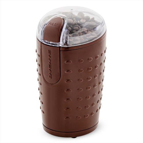  Ovente Electric Coffee Grinder 2.5 Ounces Fresh Grind with Stainless Steel Blades for Beans, Spices, Herbs, and More, 150 Watts Low Noise Motor, One Touch Button Operation, Brown (