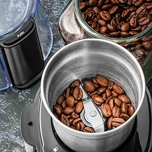  Ovente Electric Coffee & Tea Grinder Mill 2.1 Ounce Fresh Grind with 2 Blade Stainless Steel Grinding Bowl, Fast Grinding with 200 Watt Powered Motor Perfect for Beans, Spices, Nut