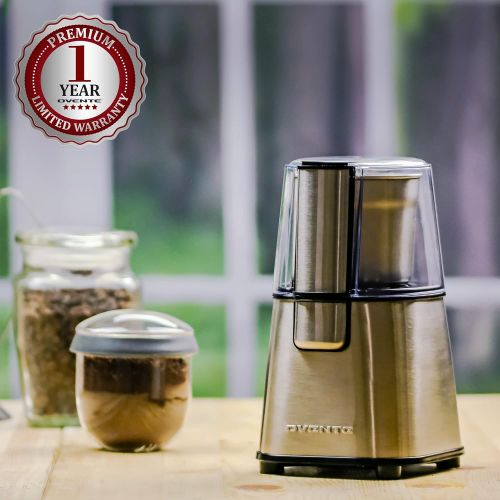  Ovente Electric Coffee & Tea Grinder Mill 2.1 Ounce Fresh Grind with 2 Blade Stainless Steel Grinding Bowl, Fast Grinding with 200 Watt Powered Motor Perfect for Beans, Spices, Nut