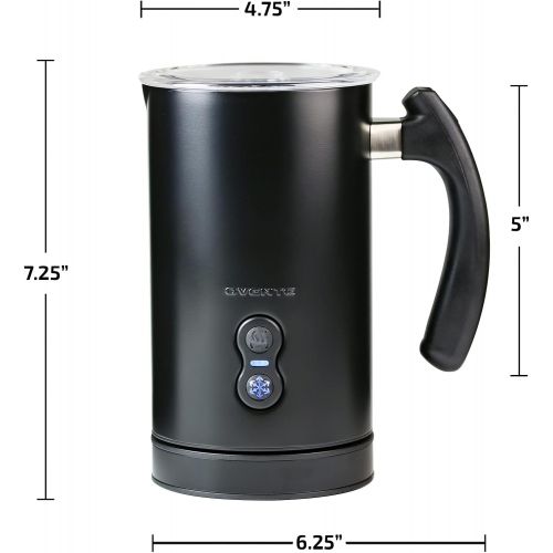  OVENTE Electric Frother with 4 Ounce Frothing and 8 Ounce Heating Capacity Stainless Steel Double Wall Insulated Milk Steamer for Hot Cocoa, Cappuccino, and More, Black (FR3608B)