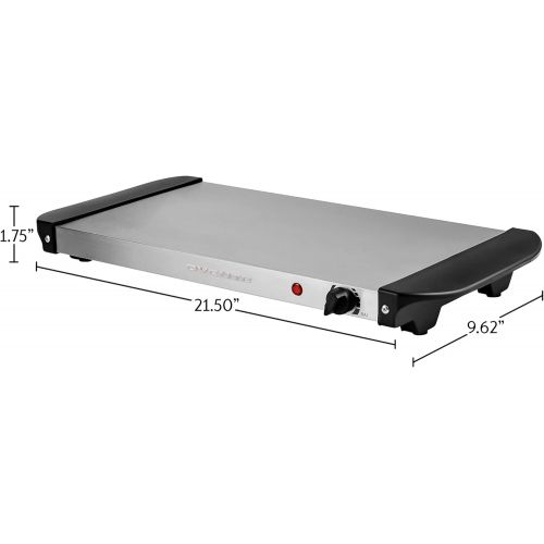  Ovente Electric Buffet Server Stainless Steel Food Warming Tray with Adjustable Warming and Cool Touch Handle for Indoor or Outdoor Use, Lunch, Dinner, and Parties, Silver (FW170S)