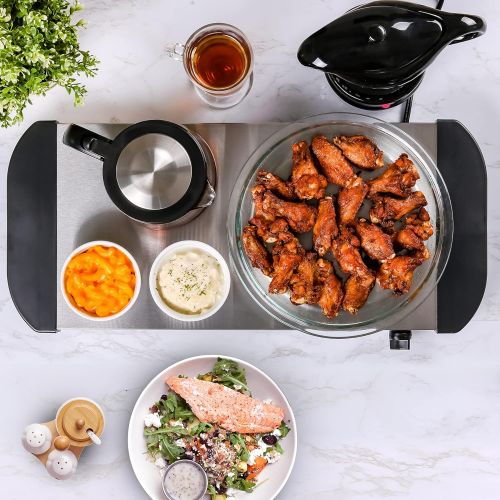  Ovente Electric Buffet Server Stainless Steel Food Warming Tray with Adjustable Warming and Cool Touch Handle for Indoor or Outdoor Use, Lunch, Dinner, and Parties, Silver (FW170S)