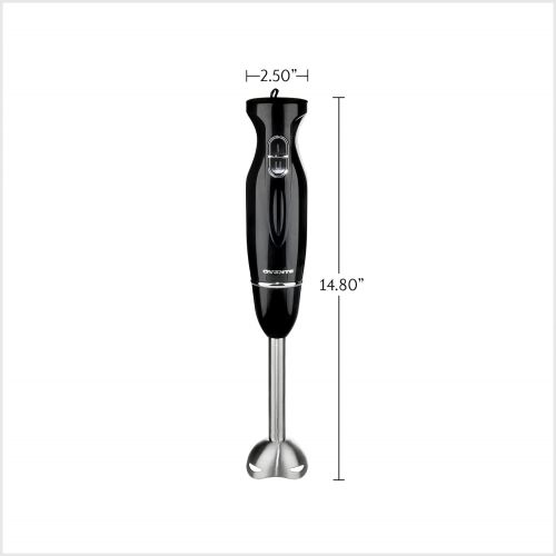  Ovente Immersion Hand Blender with Brushed Stainless Steel Blades, Ergonomic Handle, Detachable Shaft, 2 Blending Speeds Stick Blender for Smoothies, Puree Baby Food and Soup, Blac