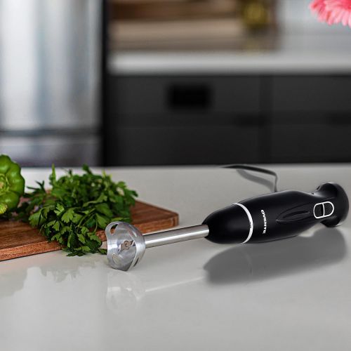  Ovente Immersion Hand Blender with Brushed Stainless Steel Blades, Ergonomic Handle, Detachable Shaft, 2 Blending Speeds Stick Blender for Smoothies, Puree Baby Food and Soup, Blac