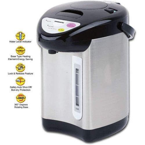  [아마존베스트]Ovente Electric Stainless Steel Insulated Hot Water Boiler and Warmer 3.2 Liter, 700 Watt Water Dispenser Automatic Keep Warm Setting & Boil Dry Protection, Perfect for Tea or Coff