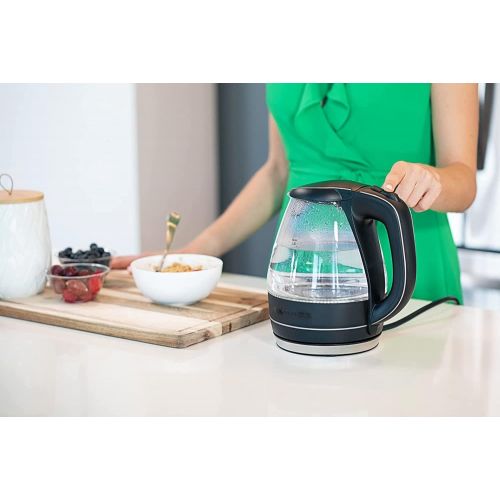  [아마존베스트]Ovente Portable Electric Glass Kettle 1.5 Liter with Blue LED Light and Stainless Steel Base, Fast Heating Countertop Tea Maker Hot Water Boiler with Auto Shut-Off & Boil Dry Prote