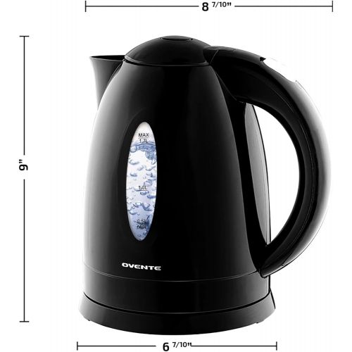  [아마존베스트]Ovente Electric Hot Water Kettle 1.7 Liter with LED Light, 1100 Watt BPA-Free Portable Tea Maker Fast Heating Element with Auto Shut-Off and Boil Dry Protection, Brew Coffee & Beve