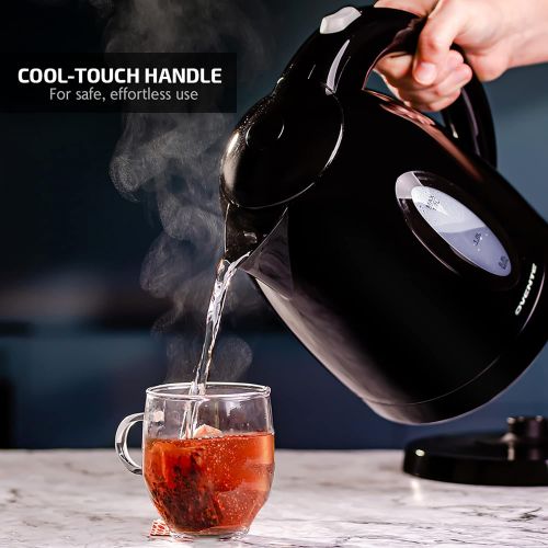  [아마존베스트]Ovente Electric Hot Water Kettle 1.7 Liter with LED Light, 1100 Watt BPA-Free Portable Tea Maker Fast Heating Element with Auto Shut-Off and Boil Dry Protection, Brew Coffee & Beve