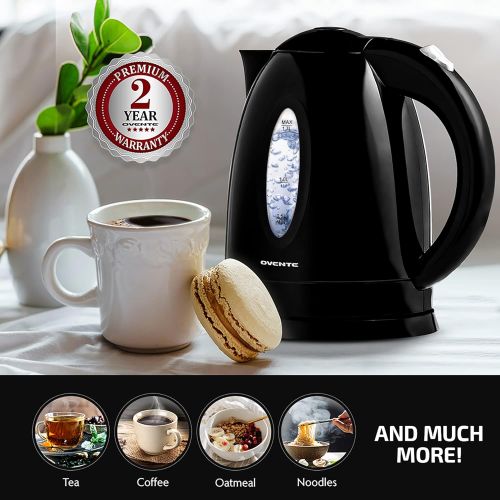  [아마존베스트]Ovente Electric Hot Water Kettle 1.7 Liter with LED Light, 1100 Watt BPA-Free Portable Tea Maker Fast Heating Element with Auto Shut-Off and Boil Dry Protection, Brew Coffee & Beve