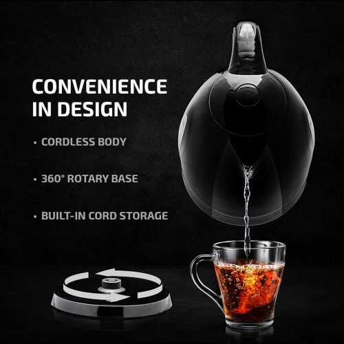  [아마존베스트]Ovente Electric Hot Water Kettle 1.7 Liter with LED Light, 1100 Watt BPA-Free Portable Tea Maker Fast Heating Element with Auto Shut-Off and Boil Dry Protection, Brew Coffee & Beve