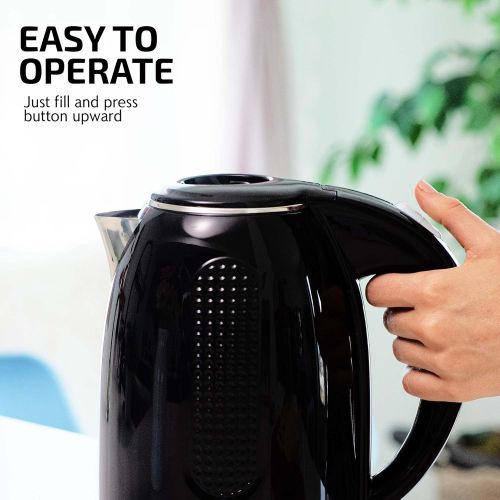  [아마존베스트]Ovente Electric Hot Water Kettle 1.7 Liter Double Wall Insulated Stainless Steel with Auto Shut-off and Boil Dry Protection, 1100 Watt Portable BPA-Free Pitcher Fast Heating Coffee