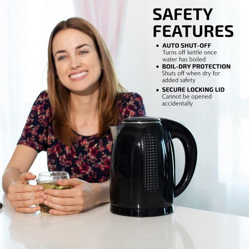  [아마존베스트]Ovente Electric Hot Water Kettle 1.7 Liter Double Wall Insulated Stainless Steel with Auto Shut-off and Boil Dry Protection, 1100 Watt Portable BPA-Free Pitcher Fast Heating Coffee