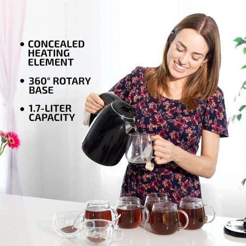  [아마존베스트]Ovente Electric Hot Water Kettle 1.7 Liter Double Wall Insulated Stainless Steel with Auto Shut-off and Boil Dry Protection, 1100 Watt Portable BPA-Free Pitcher Fast Heating Coffee