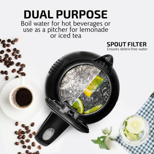  [아마존베스트]Ovente Electric Hot Water Kettle 1.7 Liter Double Wall Insulated Stainless Steel with Auto Shut-off and Boil Dry Protection, 1100 Watt Portable BPA-Free Pitcher Fast Heating Coffee