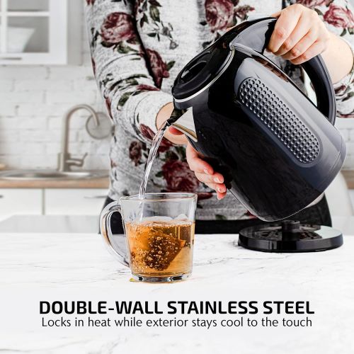  [아마존베스트]Ovente Electric Hot Water Kettle 1.7 Liter Double Wall Insulated Stainless Steel with Auto Shut-off and Boil Dry Protection, 1100 Watt Portable BPA-Free Pitcher Fast Heating Coffee