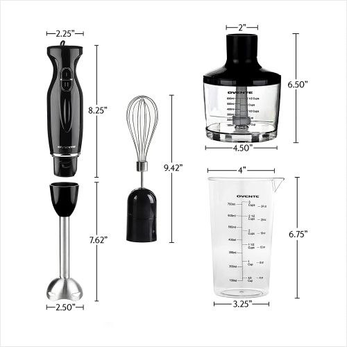  [아마존베스트]Ovente Immersion Hand Blender Set with Brushed Stainless Steel Blades, 300 Watt Power 2 Mix Speed Handheld Stick Mixer with Egg Whisk Attachment Mixing Beaker and BPA-Free Food Cho