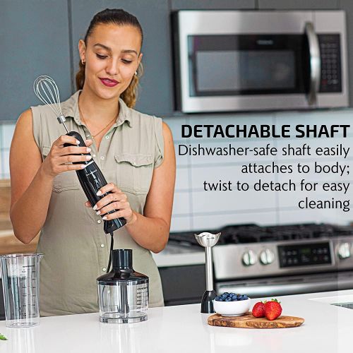  [아마존베스트]Ovente Immersion Hand Blender Set with Brushed Stainless Steel Blades, 300 Watt Power 2 Mix Speed Handheld Stick Mixer with Egg Whisk Attachment Mixing Beaker and BPA-Free Food Cho