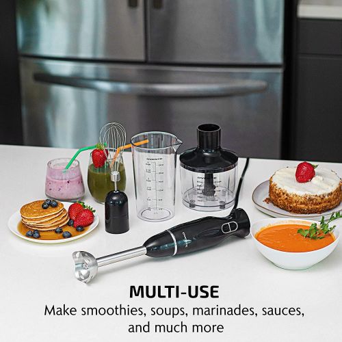  [아마존베스트]Ovente Immersion Hand Blender Set with Brushed Stainless Steel Blades, 300 Watt Power 2 Mix Speed Handheld Stick Mixer with Egg Whisk Attachment Mixing Beaker and BPA-Free Food Cho