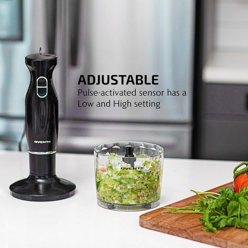  [아마존베스트]Ovente Immersion Hand Blender Set with Brushed Stainless Steel Blades, 300 Watt Power 2 Mix Speed Handheld Stick Mixer with Egg Whisk Attachment Mixing Beaker and BPA-Free Food Cho