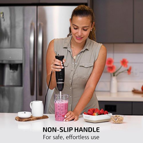  [아마존베스트]Ovente Immersion Hand Blender Set with Brushed Stainless Steel Blades, 300 Watt Power 2 Mix Speed Handheld Stick Mixer with Egg Whisk Attachment Mixing Beaker and BPA-Free Food Cho