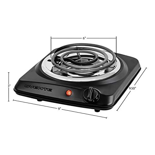  [아마존베스트]Ovente 6 Inch Single Hot Plate Electric Coil Stove, Portable 1000 Watt Cooktop Countertop Kitchen Burner with Adjustable Temperature Control & Stainless Steel Base, Compact Easy Cl