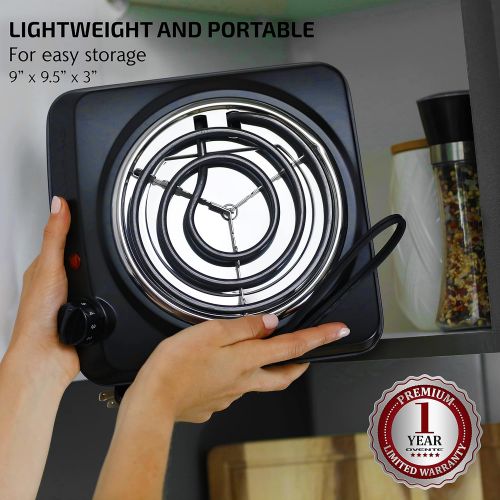  [아마존베스트]Ovente 6 Inch Single Hot Plate Electric Coil Stove, Portable 1000 Watt Cooktop Countertop Kitchen Burner with Adjustable Temperature Control & Stainless Steel Base, Compact Easy Cl