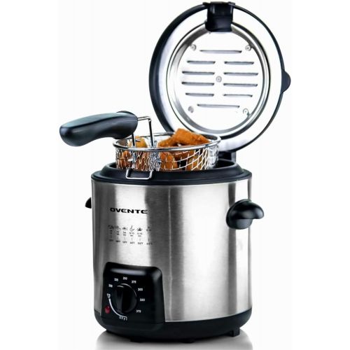  [아마존베스트]Ovente Electric Oil Deep Fryer 0.9 Liter with Stainless Steel Basket and Temperature Control, 840 Watt Power with Heating Element, Perfect for Chicken Fries Compact & Easy Storage,