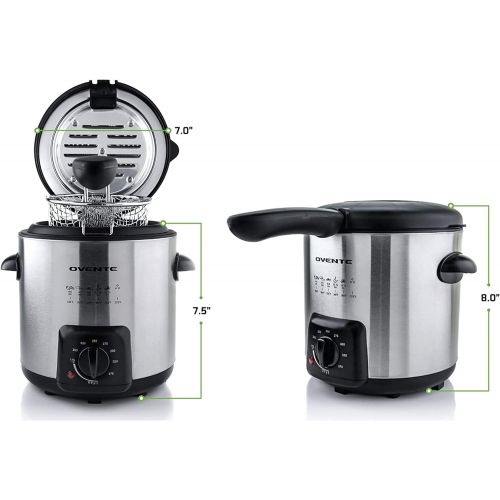  [아마존베스트]Ovente Electric Oil Deep Fryer 0.9 Liter with Stainless Steel Basket and Temperature Control, 840 Watt Power with Heating Element, Perfect for Chicken Fries Compact & Easy Storage,