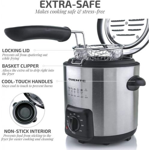  [아마존베스트]Ovente Electric Oil Deep Fryer 0.9 Liter with Stainless Steel Basket and Temperature Control, 840 Watt Power with Heating Element, Perfect for Chicken Fries Compact & Easy Storage,