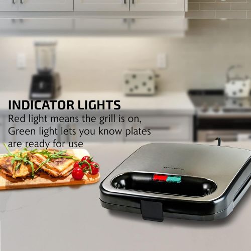  [아마존베스트]Ovente Electric Breakfast Sandwich Grill Maker Nonstick Cast Iron Toaster Plates, Portable 750 Watts Easy Cooking Grilling and Compact, Perfect for Grilled Cheese Egg Omelette Brea