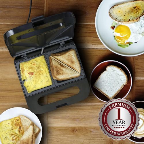  [아마존베스트]Ovente Electric Breakfast Sandwich Grill Maker Nonstick Cast Iron Toaster Plates, Portable 750 Watts Easy Cooking Grilling and Compact, Perfect for Grilled Cheese Egg Omelette Brea