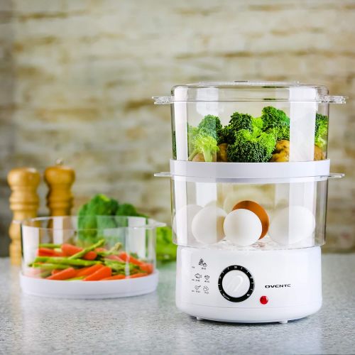  [아마존베스트]Ovente Electric Food Steamer 7.5 Quart with 3 Tier Stackable Portable BPA-Free Baskets for Cooking Vegetable and Fish, 400 Watt Power Countertop Steamer Fast Steaming with 60-Minut