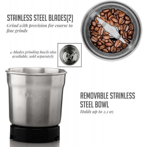  Ovente Electric Coffee & Tea Grinder Mill 2.1 Ounce Fresh Grind with 2 Blade Stainless Steel Grinding Bowl, Fast Grinding with 200 Watt Powered Motor Perfect for Beans, Spices, Nut