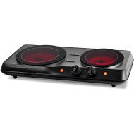 Ovente Electric Double Infrared Burner 7.75 & 6.75 Inch Ceramic Glass Hot Plates Cooktop, 5 Level Temperature Control & Easy Clean Stainless Steel Base, Portable Stove Dorm & Offic