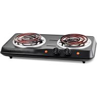 Ovente Electric Double Coil Burner 6 & 5.75 Inch Hot Plate Cooktop with Dual 5 Level Temperature Control & Easy Clean Stainless Steel Base, 1700W Portable Stove for Home Dorm Offic