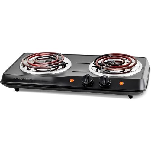  Ovente Electric Double Coil Burner 6 & 5.75 Inch Hot Plate Cooktop with Dual 5 Level Temperature Control & Easy Clean Stainless Steel Base, 1700W Portable Stove for Home Dorm Offic