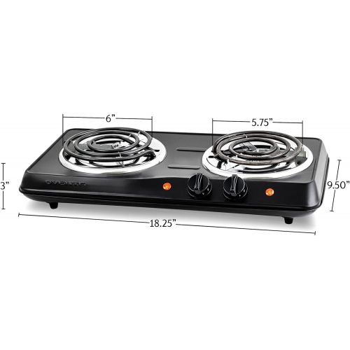  Ovente Electric Double Coil Burner 6 & 5.75 Inch Hot Plate Cooktop with Dual 5 Level Temperature Control & Easy Clean Stainless Steel Base, 1700W Portable Stove for Home Dorm Offic