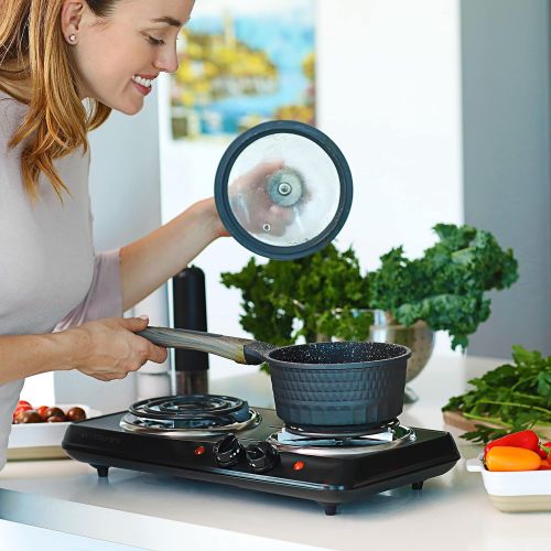  Ovente Electric Double Coil Burner 6 & 5.75 Inch Hot Plate Cooktop with Dual 5 Level Temperature Control & Easy Clean Stainless Steel Base, 1700W Portable Stove for Home Dorm Offic