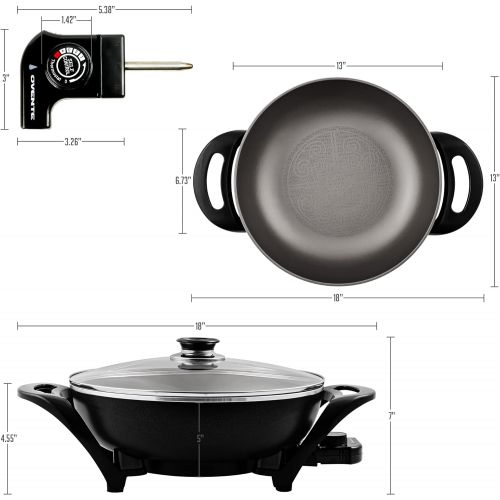  Ovente 13 Inch Electric Kitchen Skillet with Nonstick Aluminum Coated Surface & Glass Lid Cover, Indoor Countertop Cooking Wok with Temperature Control and Handle Compact Easy Clea