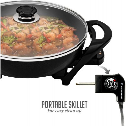  Ovente 13 Inch Electric Kitchen Skillet with Nonstick Aluminum Coated Surface & Glass Lid Cover, Indoor Countertop Cooking Wok with Temperature Control and Handle Compact Easy Clea