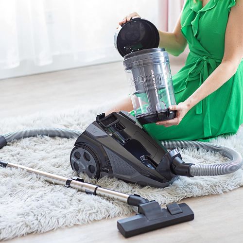  Ovente Heavy Duty Electric Bagless Canister Vacuum Cleaner 3L Dust Cup, Portable Corded Suction Vacuum Machine with Cleaning Tools Compact Easy to Clean & Storage, Black ST2620B