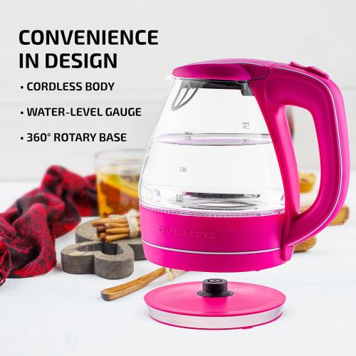  Ovente Electric Kettle Hot Water Boiler 1.5 Liter BPA Free Borosilicate Glass Fast Boiling Countertop Heater with Automatic Shut Off & Boil Dry Protection for Tea Coffee Milk Noodl