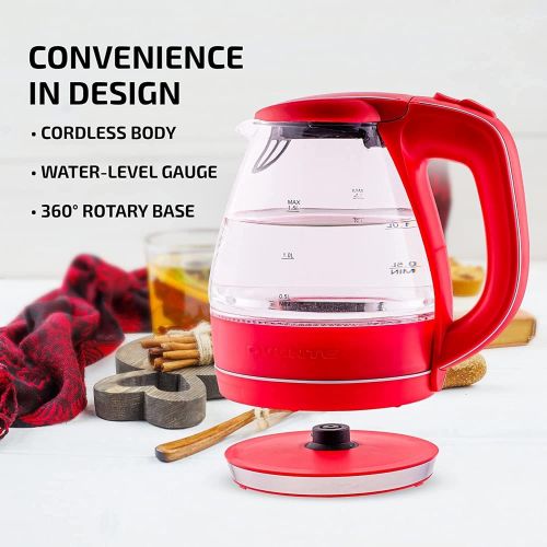  Ovente Electric Kettle Hot Water Boiler 1.5 Liter BPA Free Borosilicate Glass Fast Boiling Countertop Heater with Automatic Shut Off & Boil Dry Protection for Tea Coffee Milk Noodl